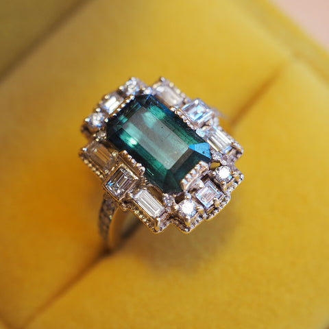 Tourmaline & Diamond Art Deco Ring
