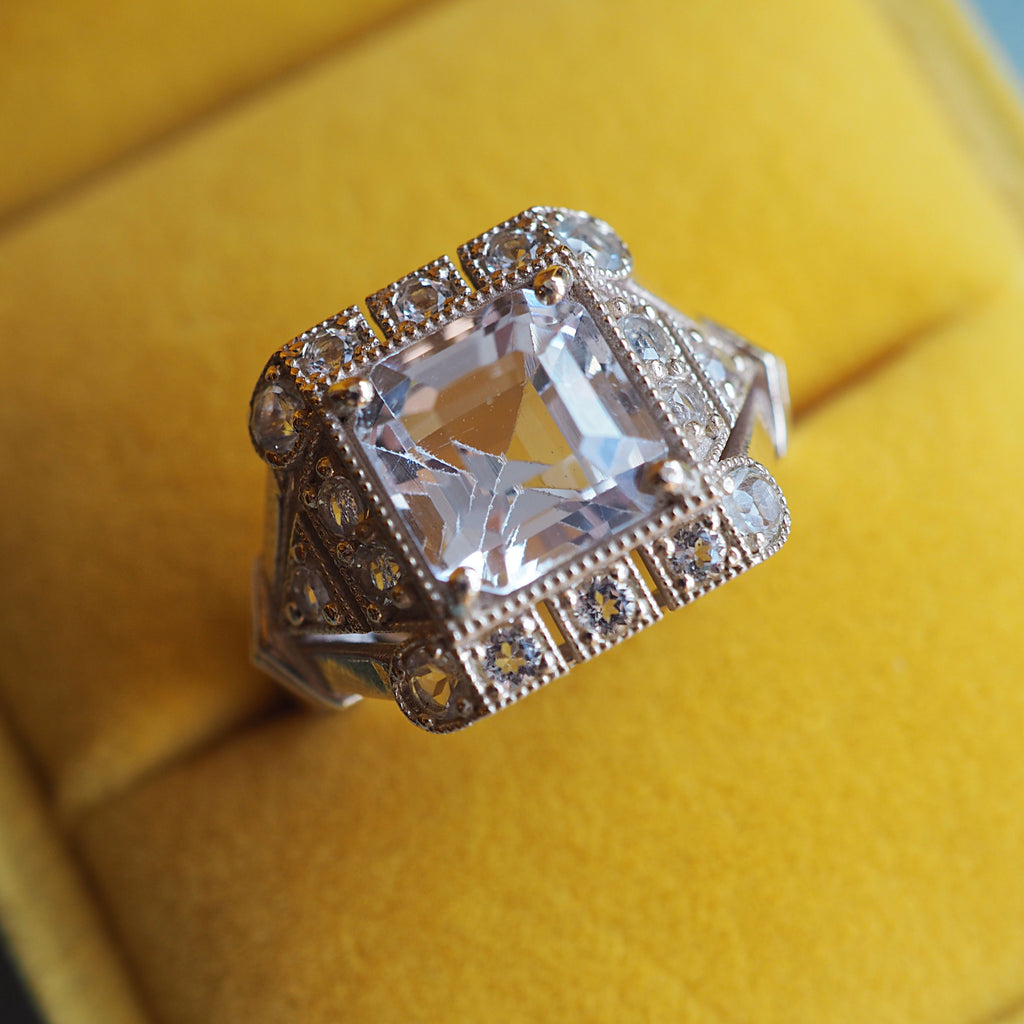 White Topaz Art Deco Ring
