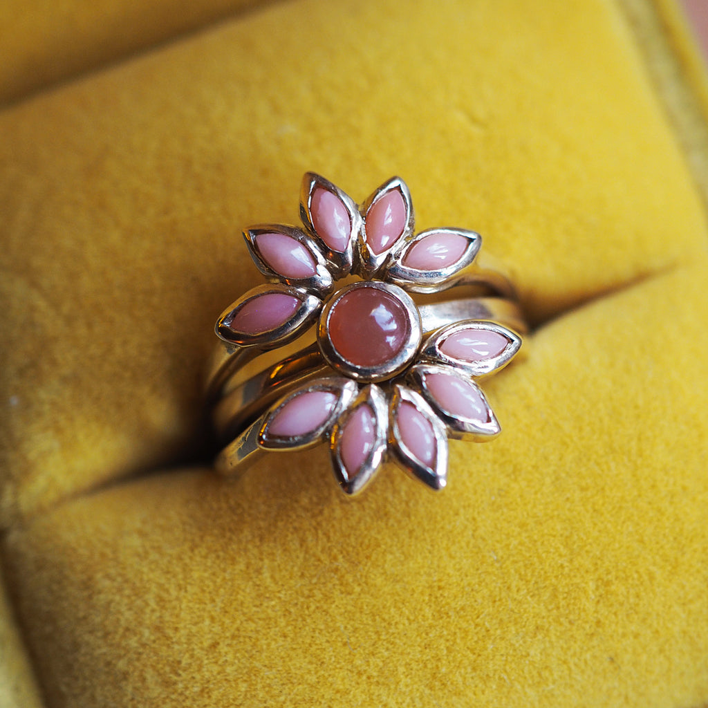 Peach Moonstone & Coral Petals Flower Ring