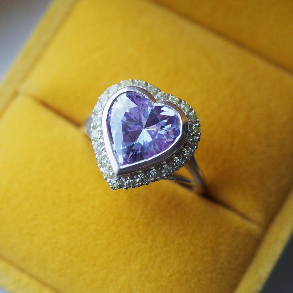 Lavender Amethyst & Peridot Heart Ring