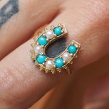 “Lucky Lady” Pearl & Turquoise Horseshoe Ring