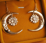 Crescent Moon Sunflower Earrings