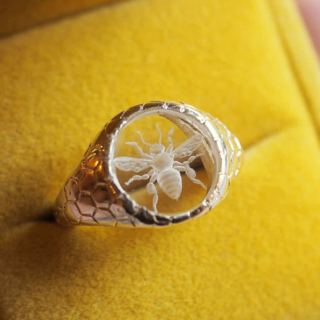 Intaglio Honey Bee Quartz Signet