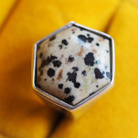 Dalmatian Jasper Hexagon Ring