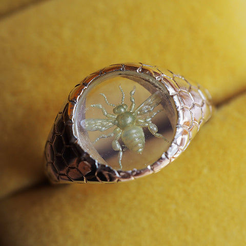 Intaglio Honey Bee Quartz Signet