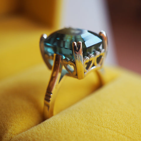 Teal Tourmaline Hearts detail Ring