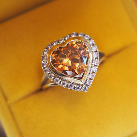 Amber Citrine & Lavender Amethyst Heart Ring