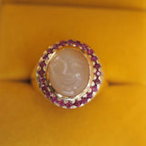 Peach Moonstone & Ruby Ring