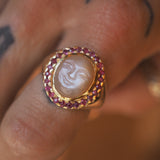 Peach Moonstone & Ruby Ring