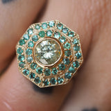 1.5ct Teal Moissanite & Emerald Target Ring