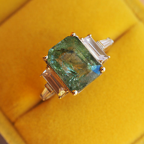 Seaweed Emerald Art Deco Ring