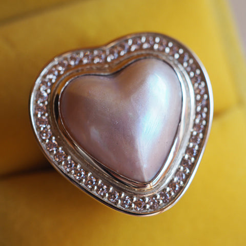 Peach Mabe Pearl Heart Ring