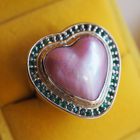 Pink Mabe Pearl Heart Ring