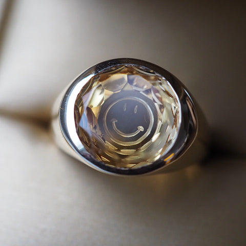 Intaglio Smiley Citrine Ring