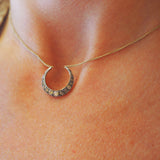 Silver Crescent Moon & 9ct Gold chain Necklace