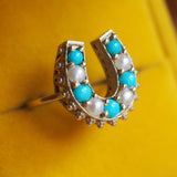 “Lucky Lady” Pearl & Turquoise Horseshoe Ring