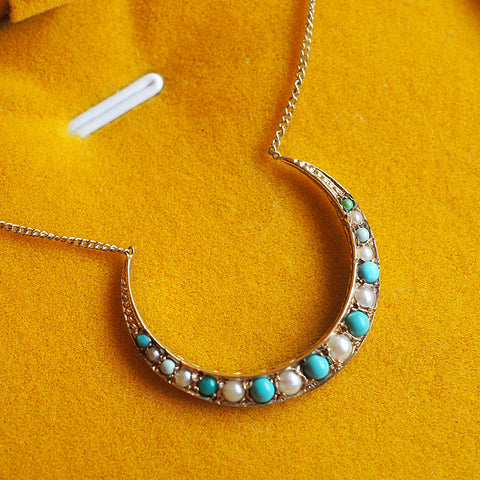 Crescent Moon Turquoise & Pearl Necklace