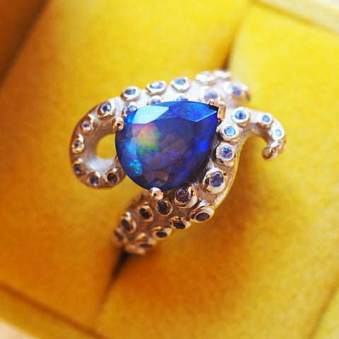Octopus Ethiopian Opal and Tanzanite Ring