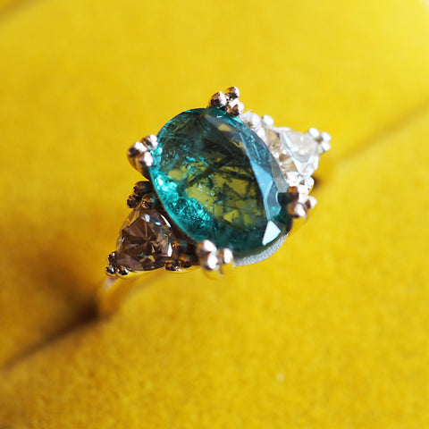Seaweed Emerald and Moissanite Ring