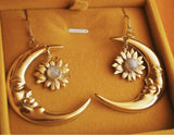 Crescent Moon Sunflower Earrings