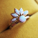 White Opal Flower Ring Set