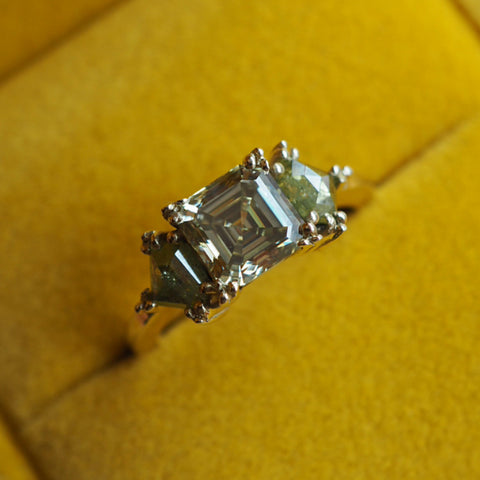 Yellow Moissanite & Diamonds Ring